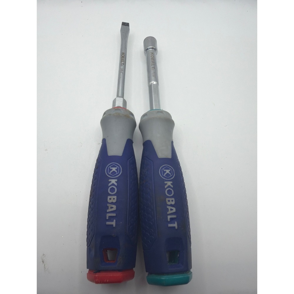 Kobalt 2pc Tool Set 1/4 x 4 Flathead Screwdriver and 11/32 Nut Driver Blue Grip